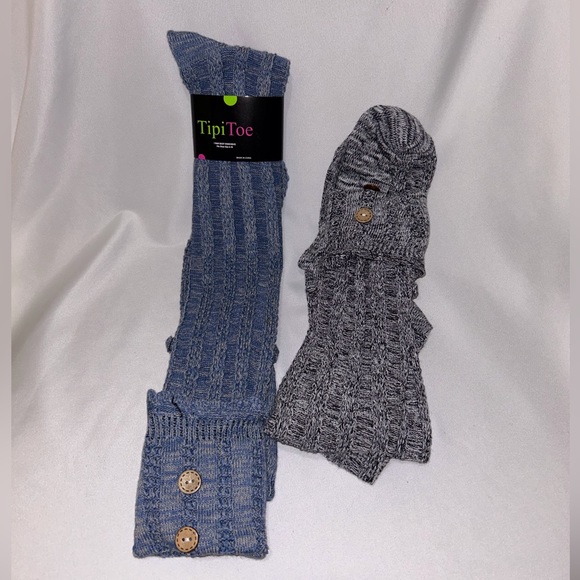 TipiToe Accessories - TipiToe Boot Knee High Socks - Blue & Gray with Buttons - NWT